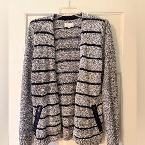 Lou & Grey Black & White Striped Open-Front Cardigan